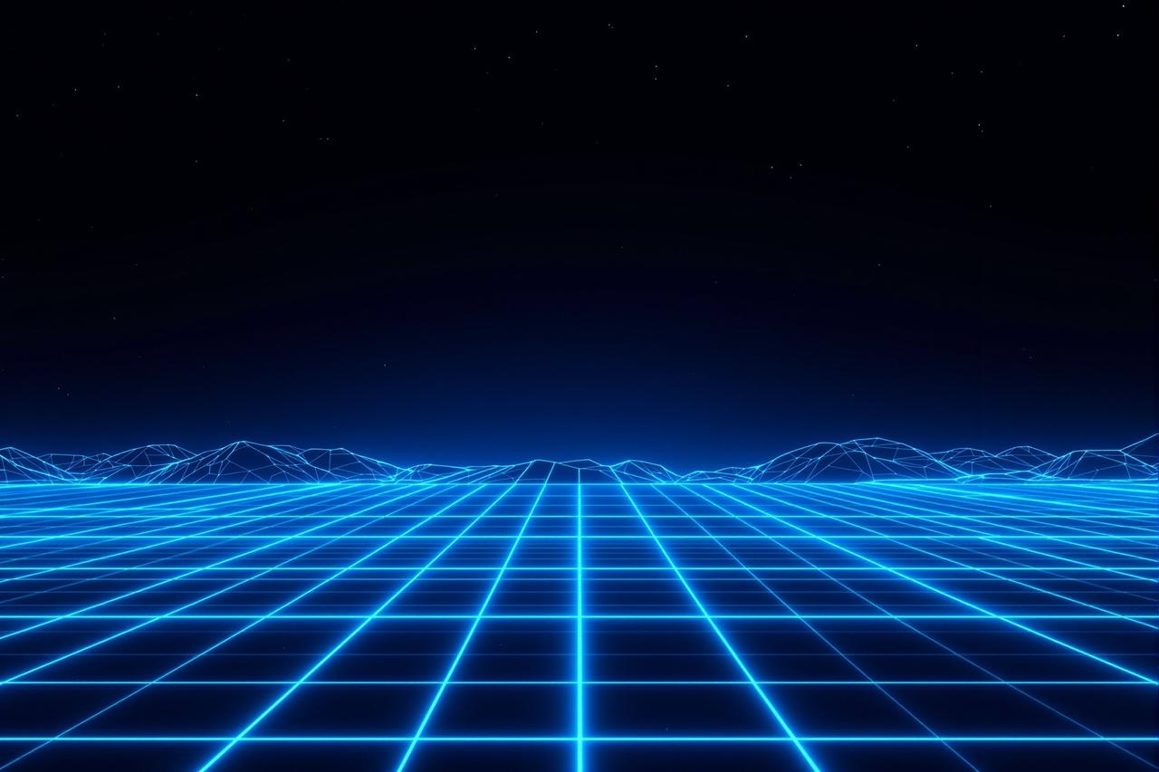 私人影院背景 - 霓虹像素网格构成的数字电影世界